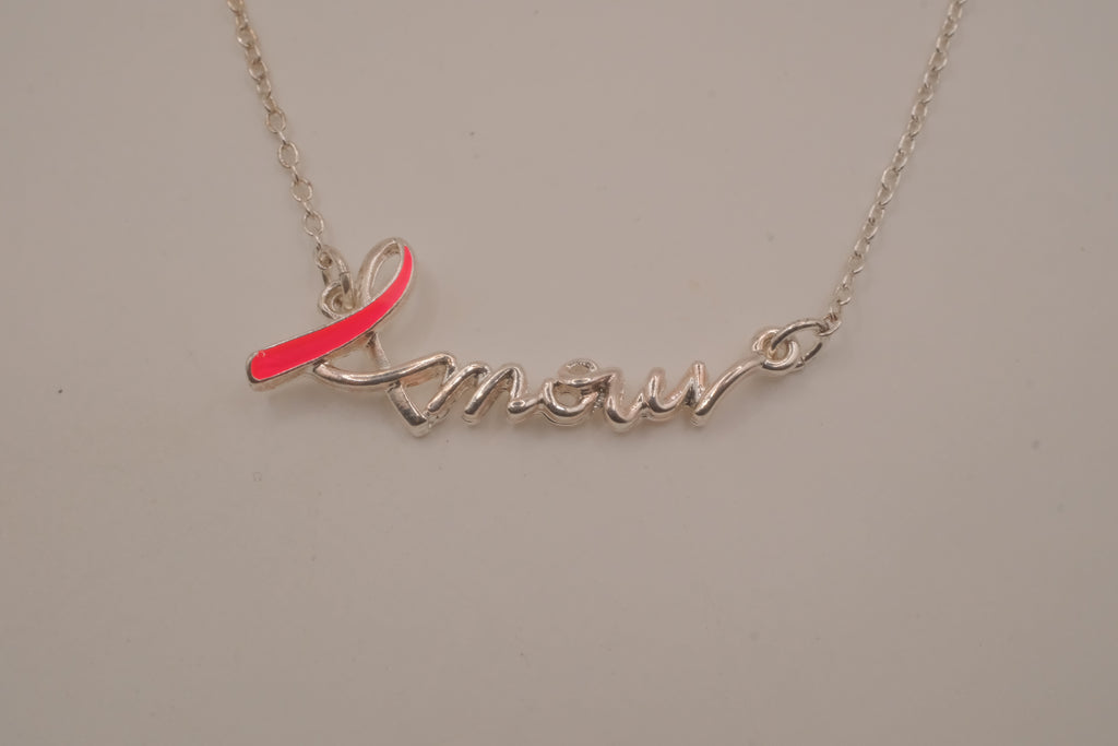 Avon Breast Cancer Crusade "Love" Ribbon Necklace