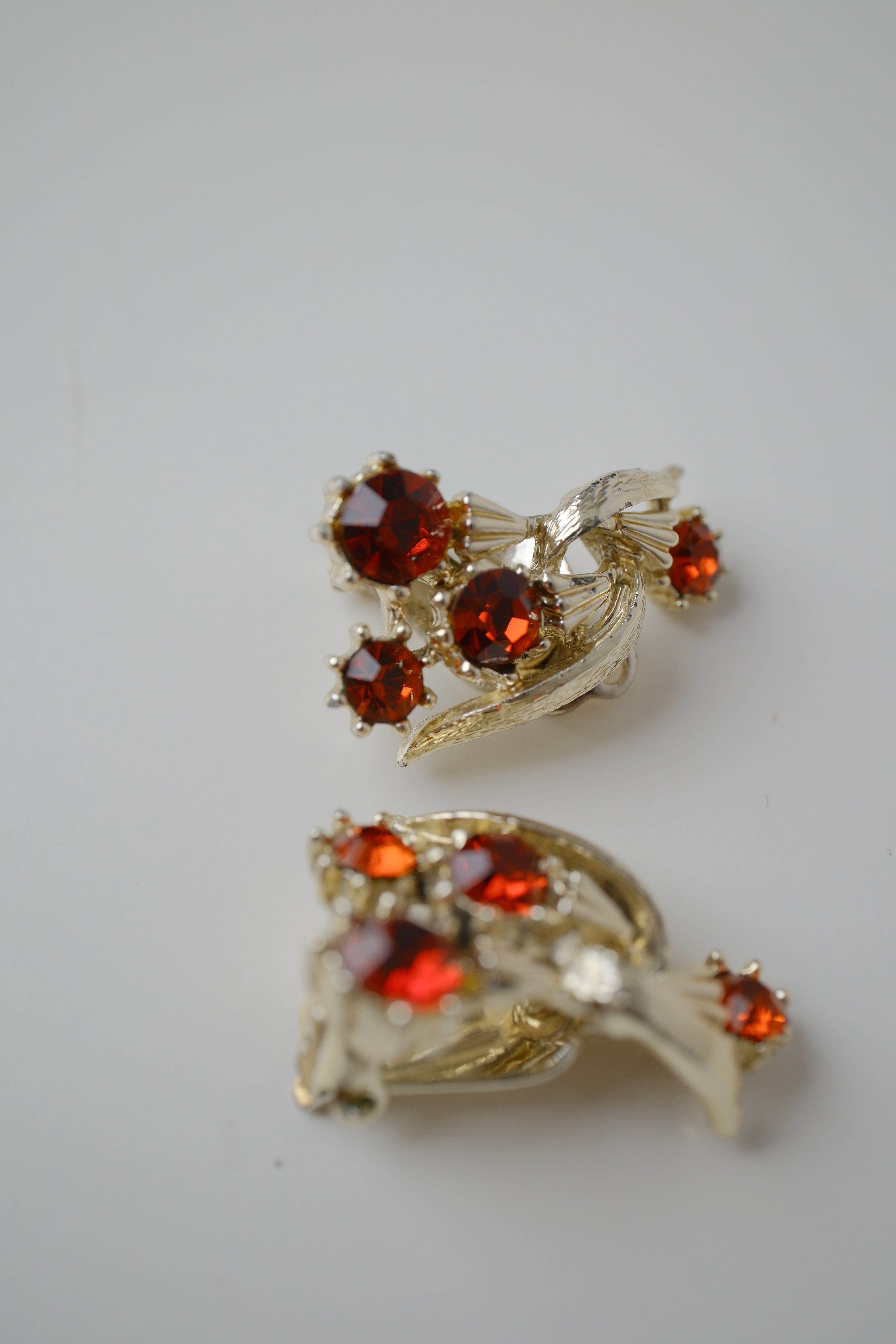 Vintage Coro Orange rhinestone clip on earrings