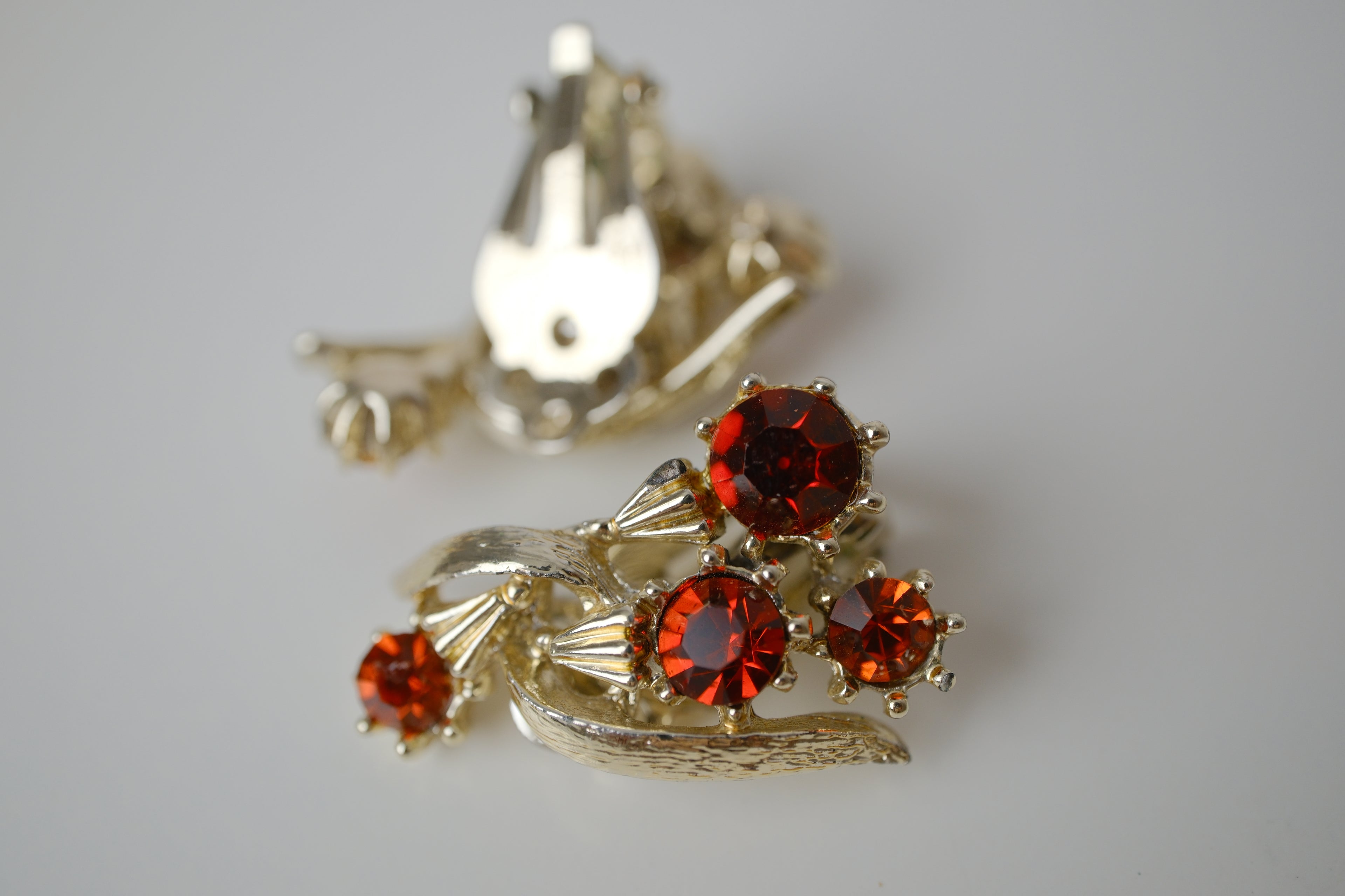 Vintage Coro Orange rhinestone clip on earrings