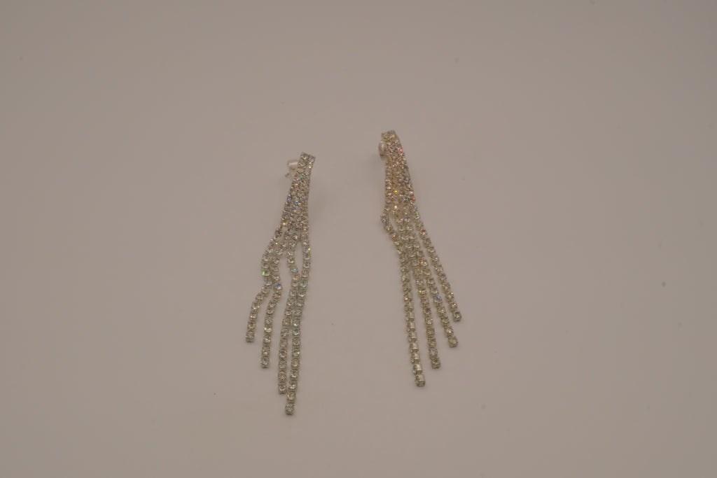 Vintage silver-tone rhinestone tassel drop earrings