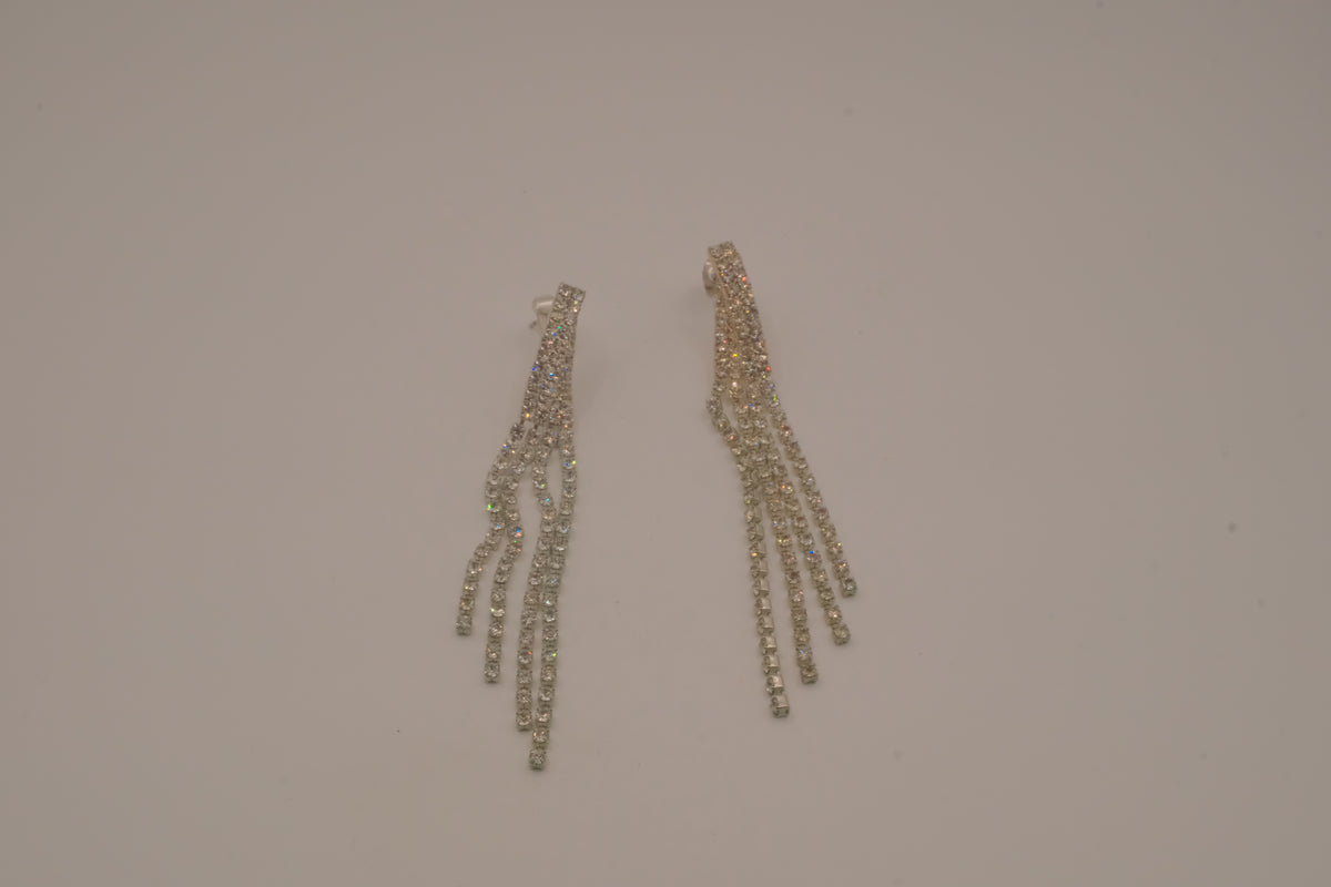 Vintage silver-tone rhinestone tassel drop earrings