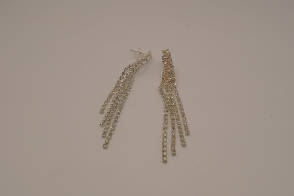 Vintage silver-tone rhinestone tassel drop earrings