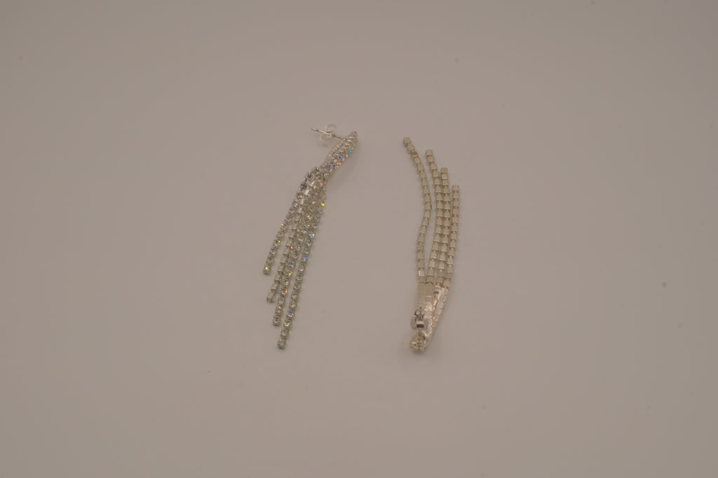 Vintage silver-tone rhinestone tassel drop earrings