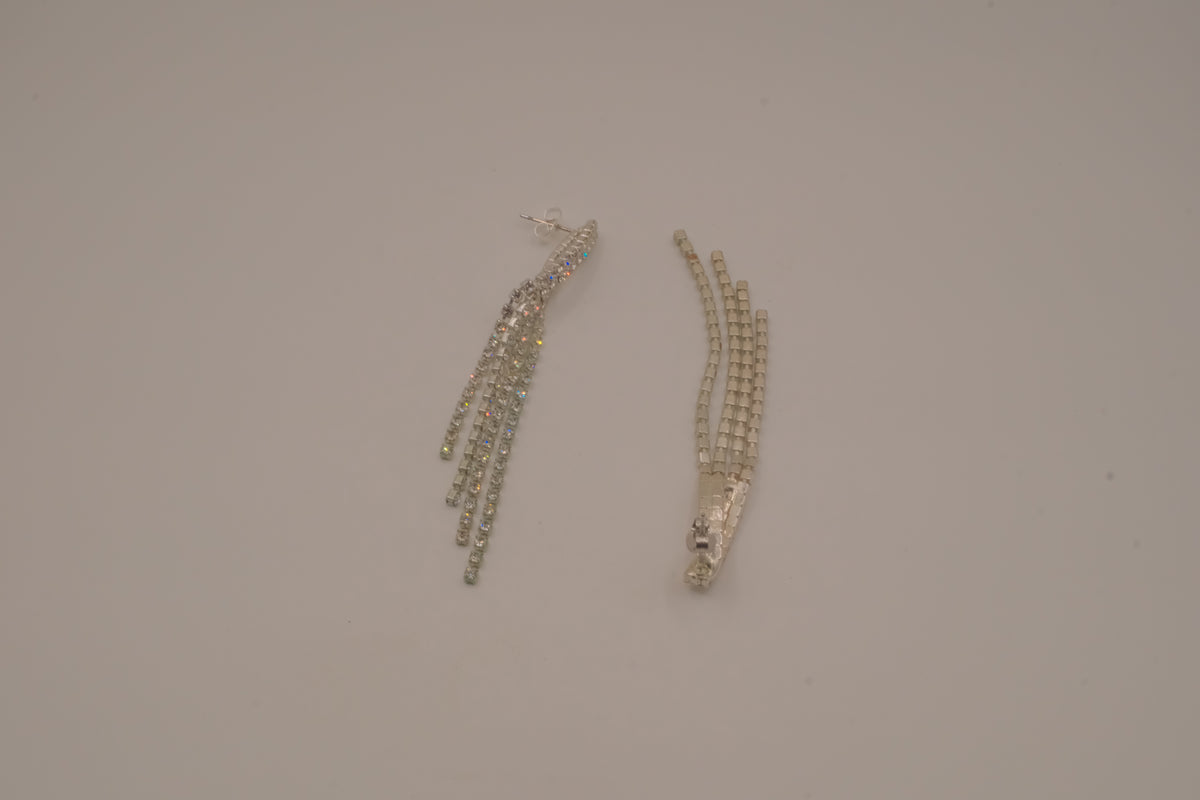 Vintage silver-tone rhinestone tassel drop earrings
