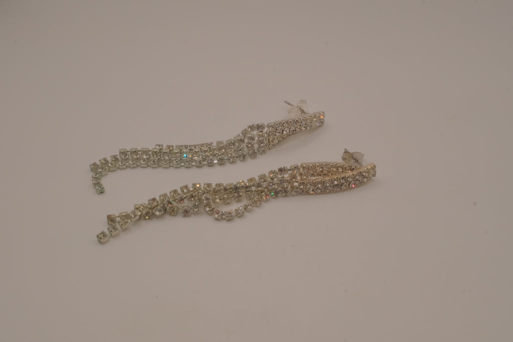 Vintage silver-tone rhinestone tassel drop earrings