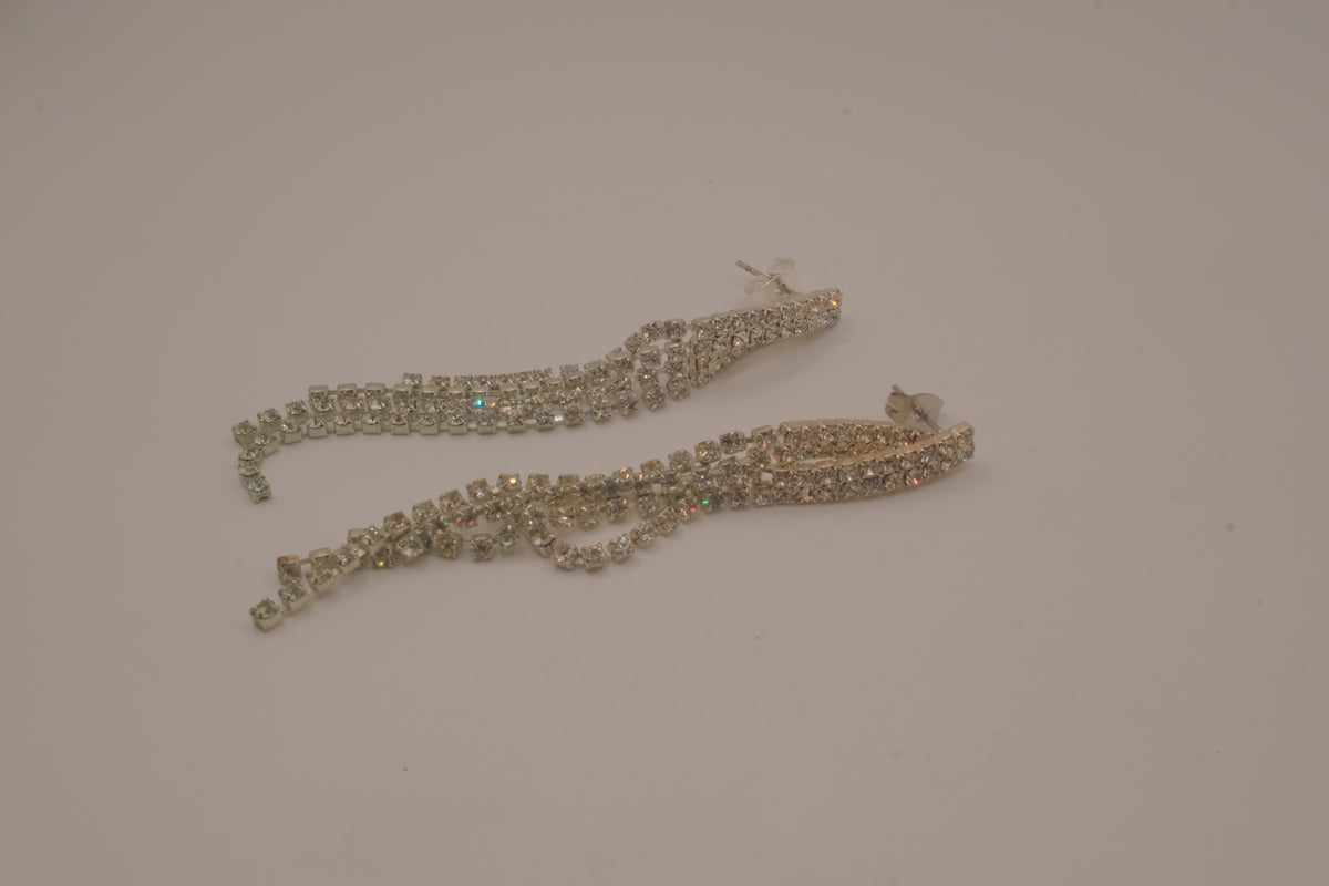 Vintage silver-tone rhinestone tassel drop earrings