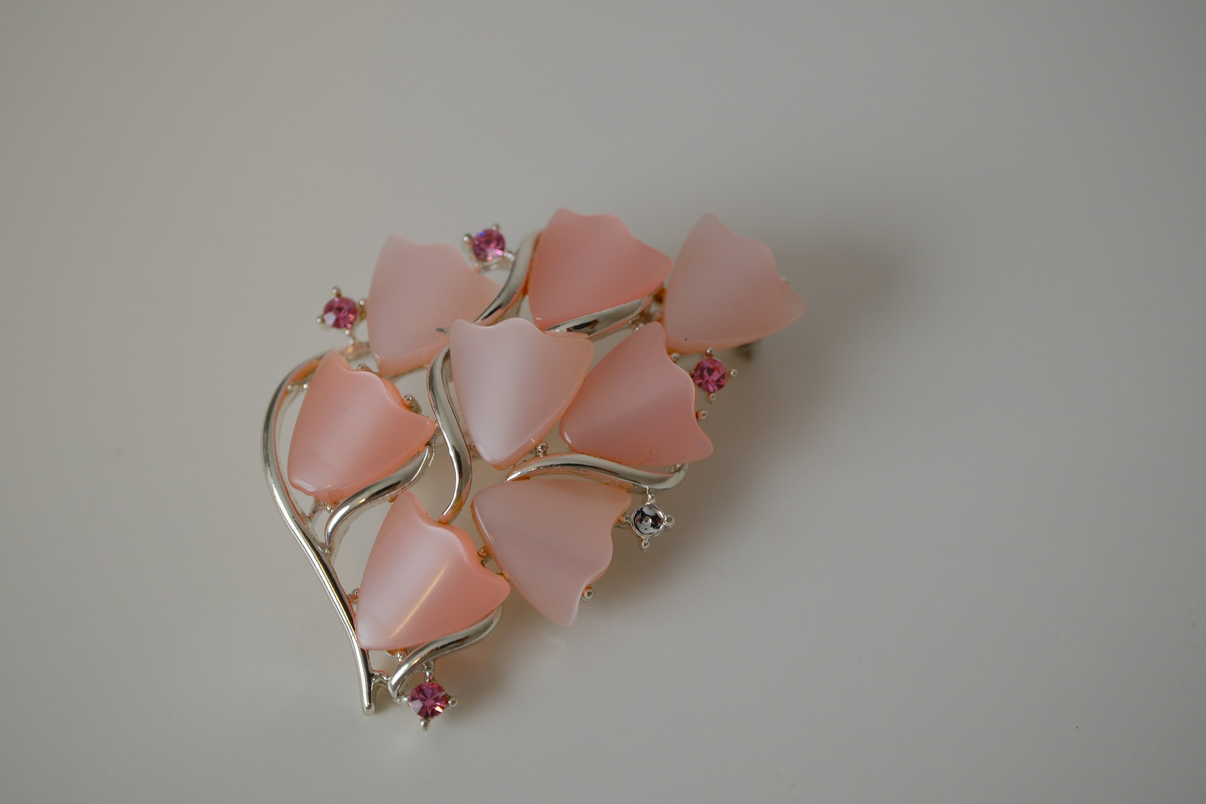 Vintage Coro Pink Lucite floral brooch
