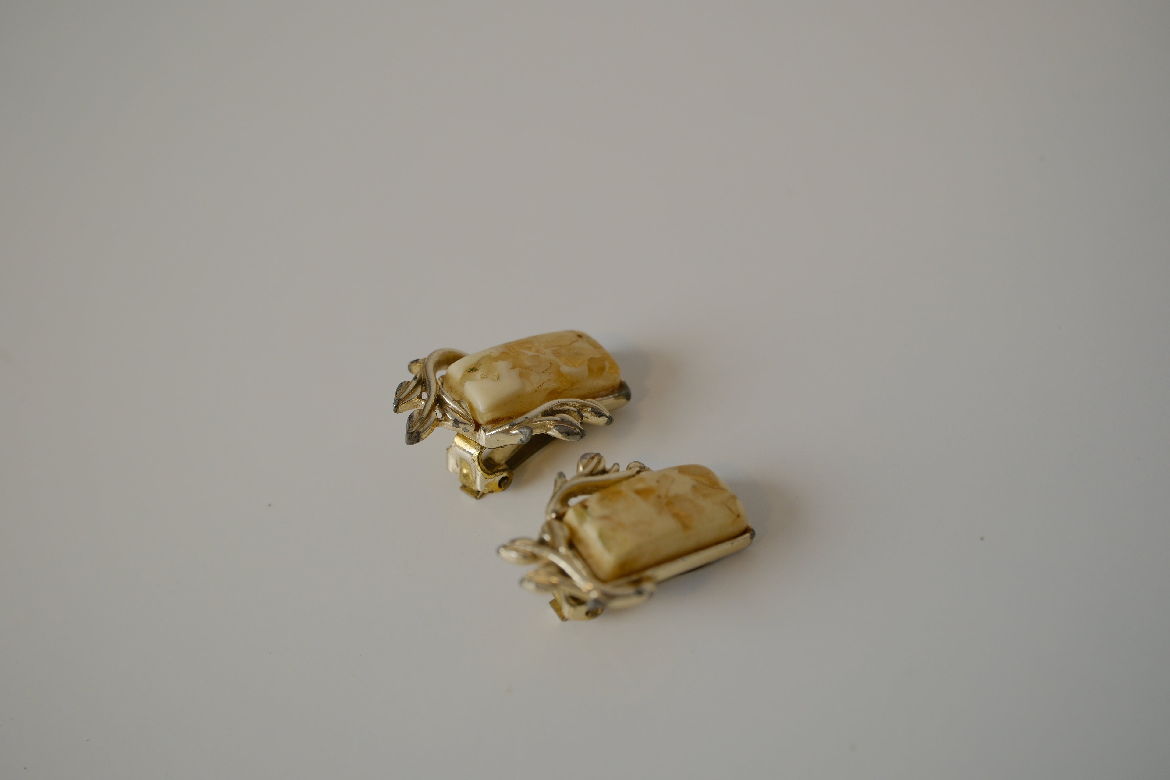 Vintage Coro Lucite Opalescent with Gold Confetti Clip On Earrings