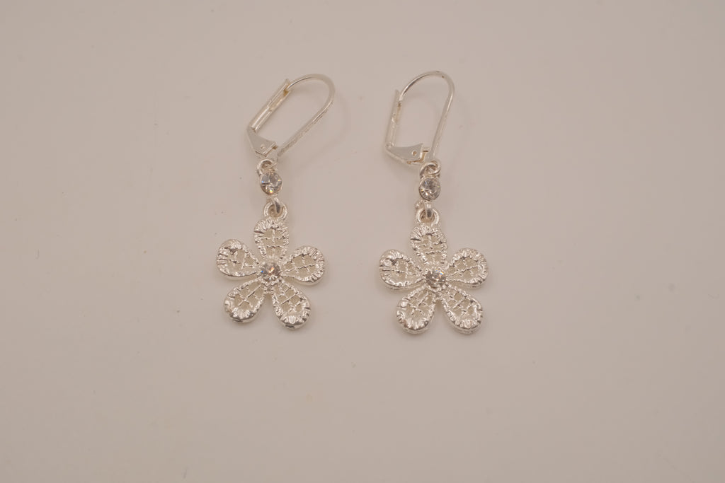 Vintage Avon In Bloom Silvertone Floral Dangle Earrings