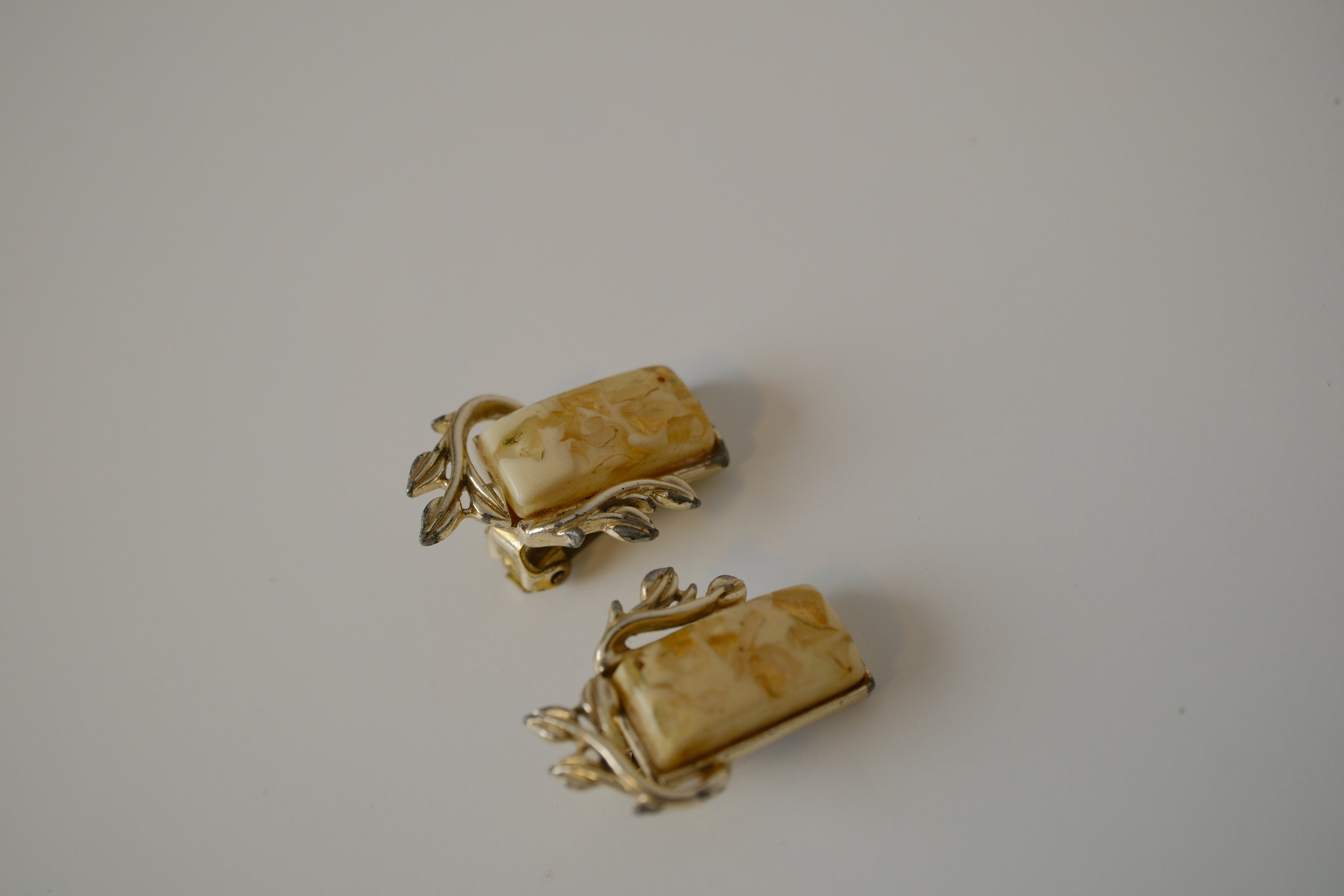 Vintage Coro Lucite Opalescent with Gold Confetti Clip On Earrings