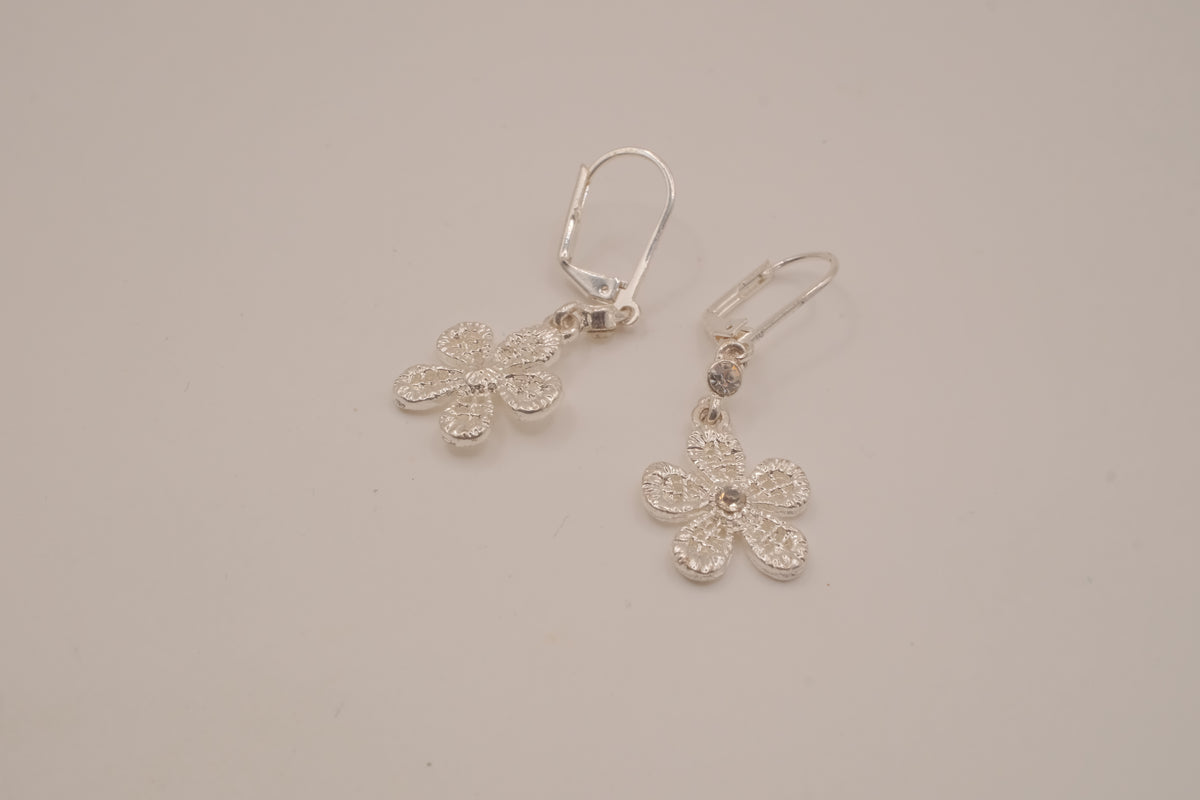 Vintage Avon In Bloom Silvertone Floral Dangle Earrings