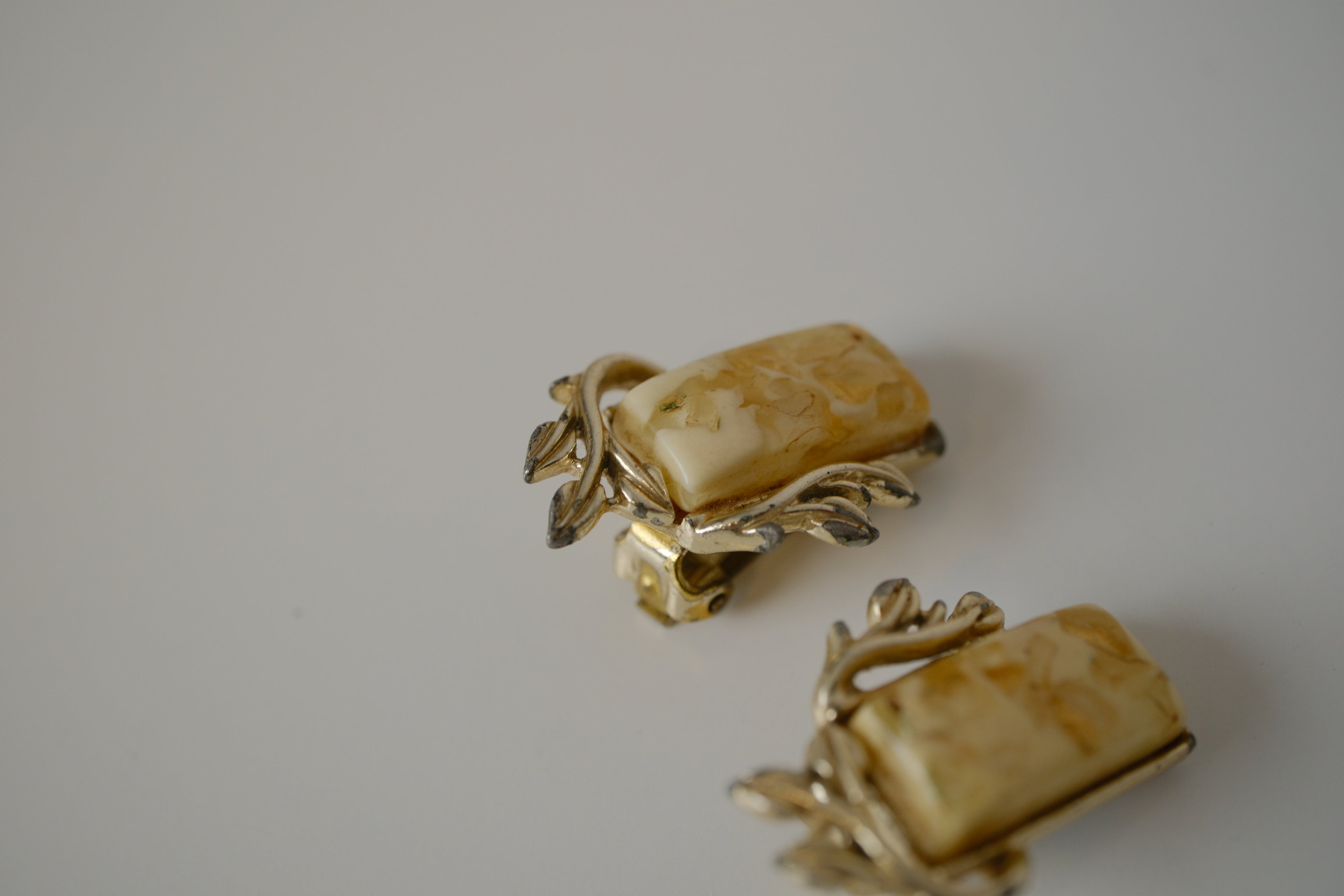 Vintage Coro Lucite Opalescent with Gold Confetti Clip On Earrings