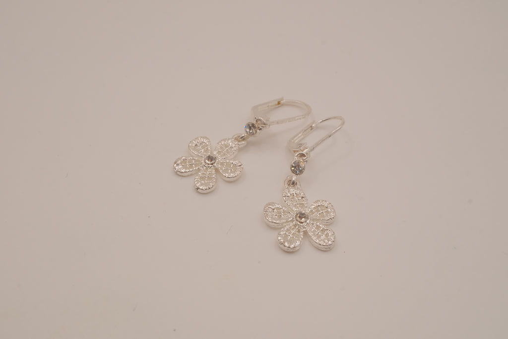 Vintage Avon In Bloom Silvertone Floral Dangle Earrings