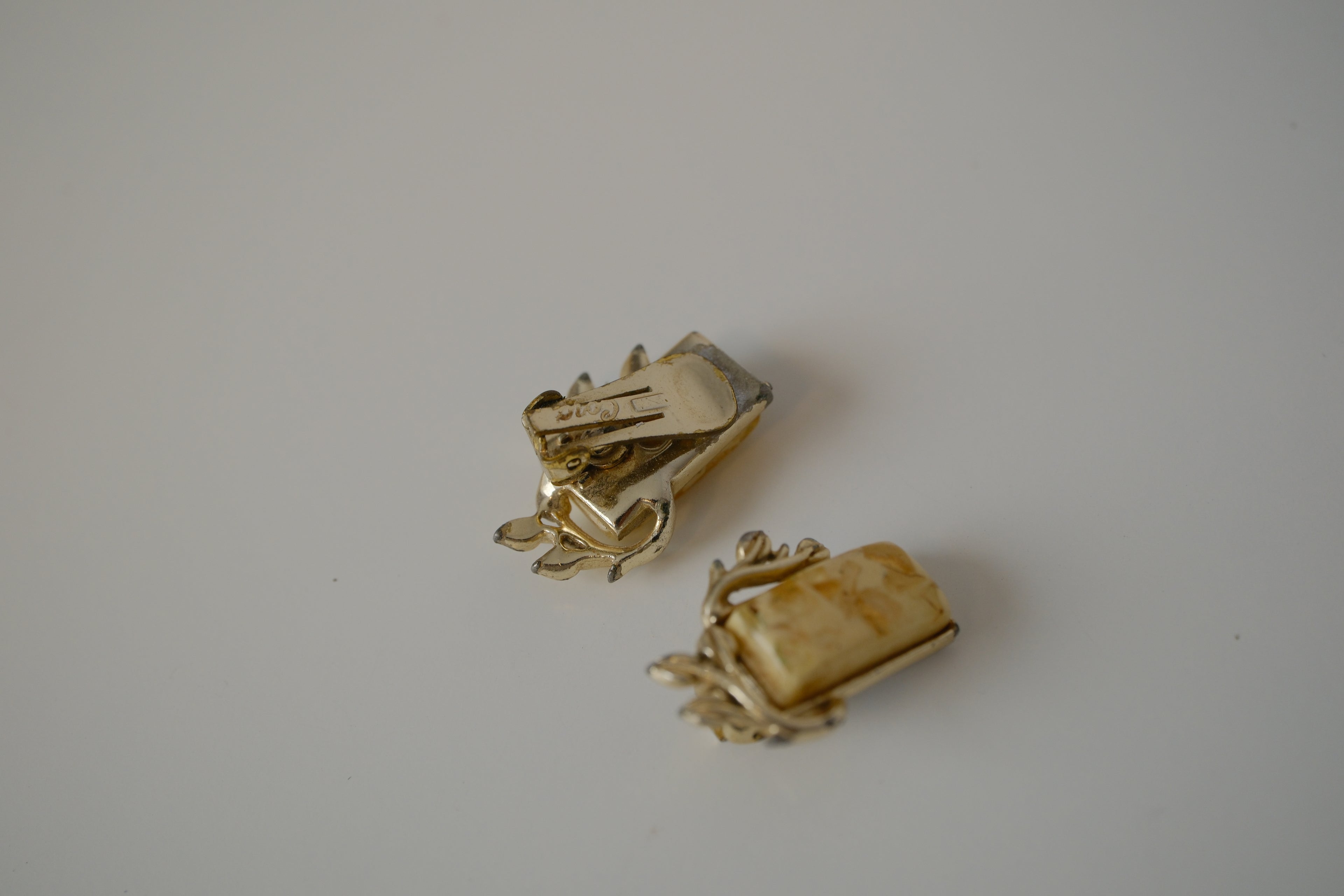 Vintage Coro Lucite Opalescent with Gold Confetti Clip On Earrings