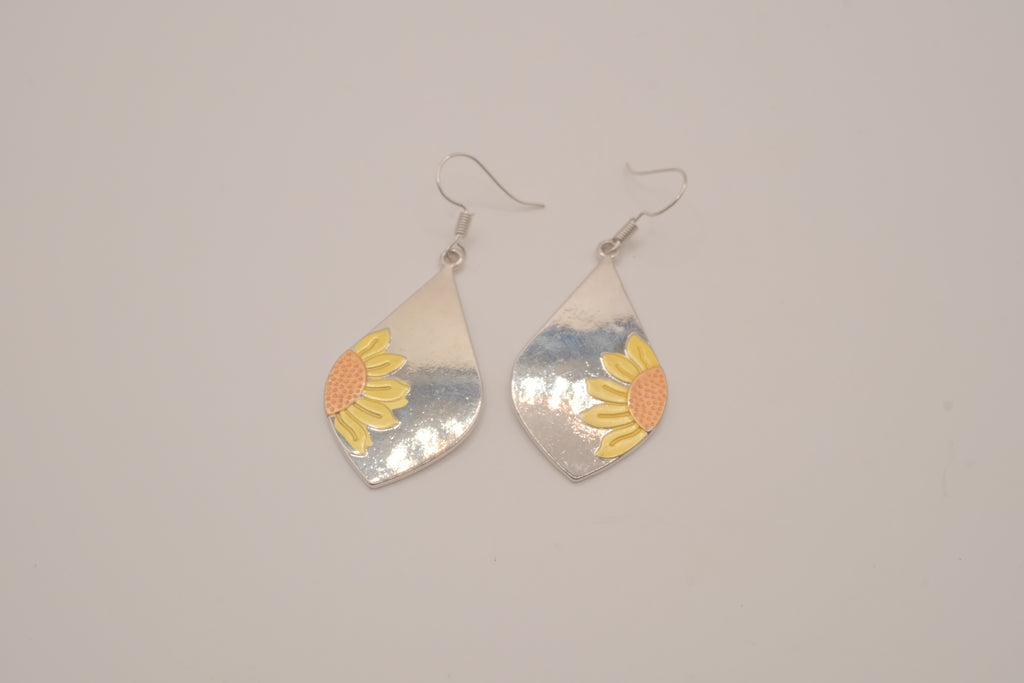Boho metallic teardrop sunflower dangle earrings