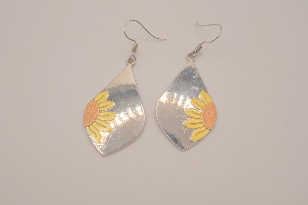 Boho metallic teardrop sunflower dangle earrings