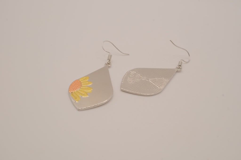 Boho metallic teardrop sunflower dangle earrings