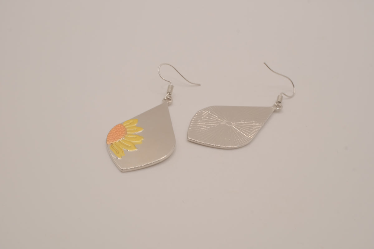 Boho metallic teardrop sunflower dangle earrings