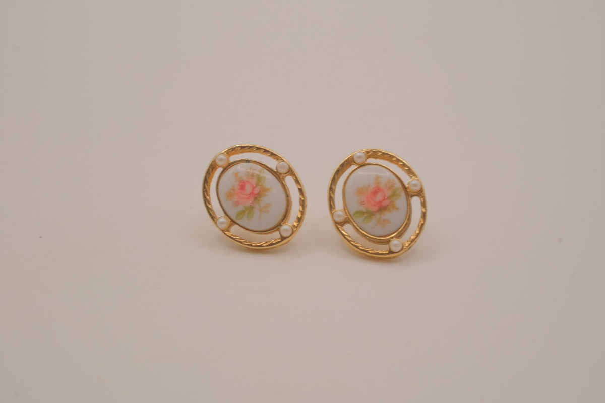 Vintage porcelain button earrings