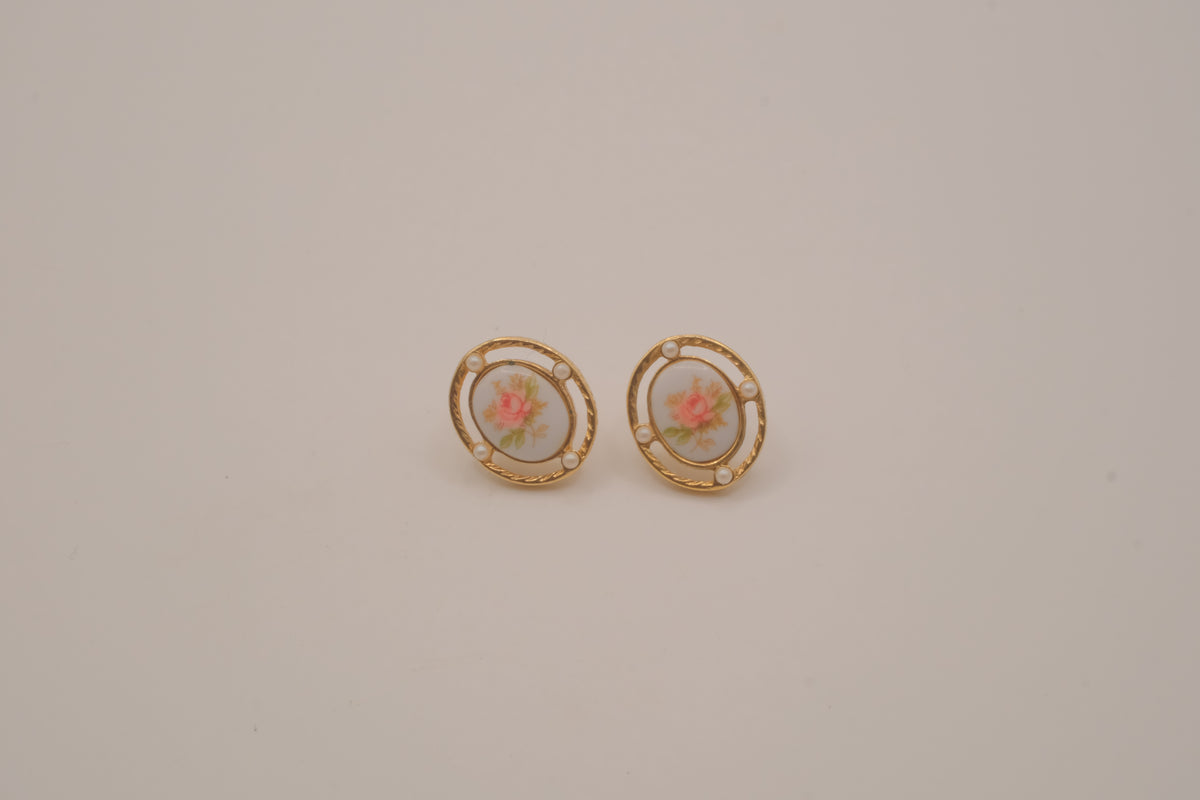 Vintage porcelain button earrings