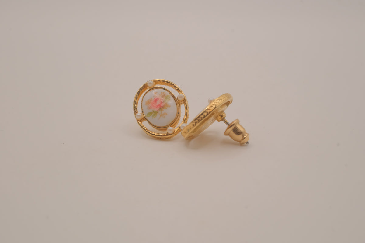 Vintage porcelain button earrings