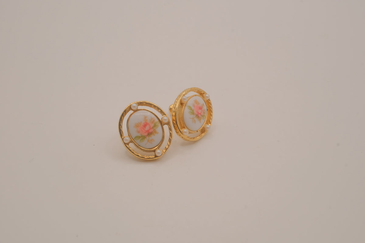 Vintage porcelain button earrings
