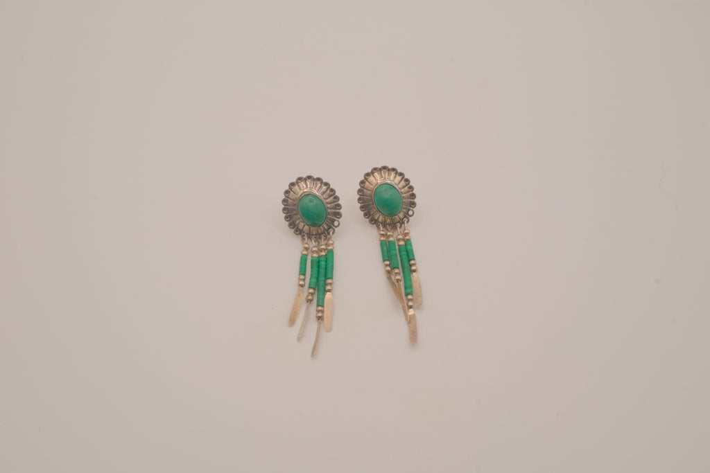 Vintage Southwestern-style sterling silver Malachite dangle earrings