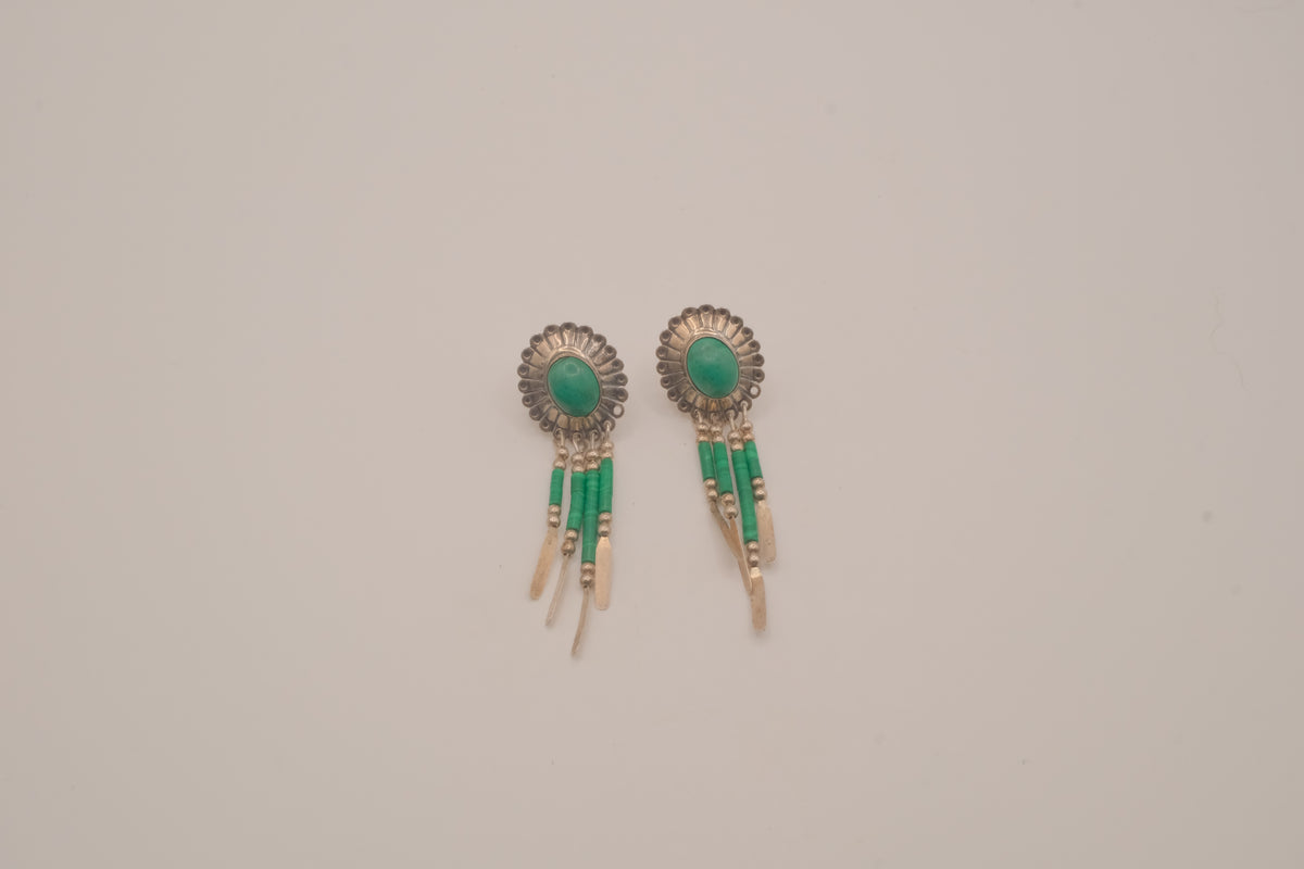 Vintage Southwestern-style sterling silver Malachite dangle earrings