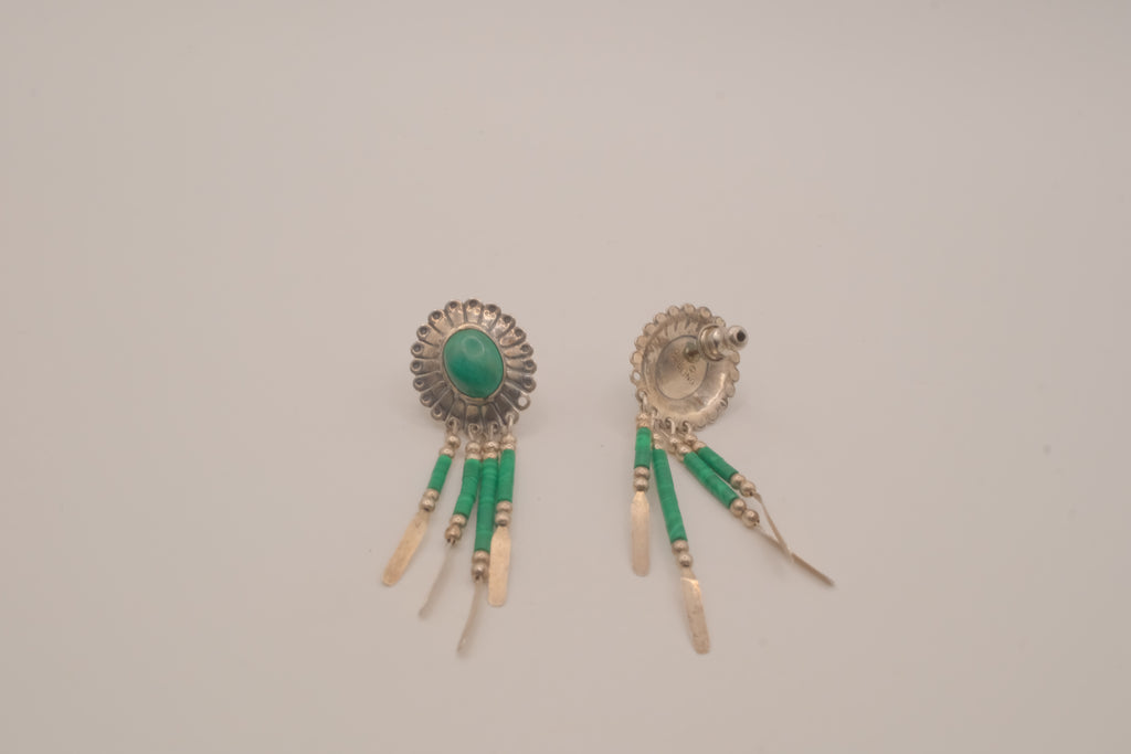 Vintage Southwestern-style sterling silver Malachite dangle earrings