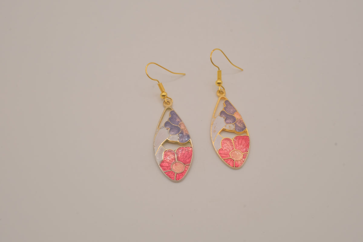 Vintage cloisonné enamel drop earrings