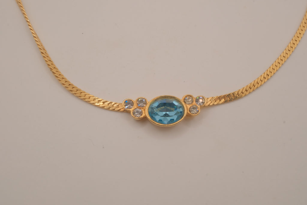 Vintage gold-tone herringbone chain necklace