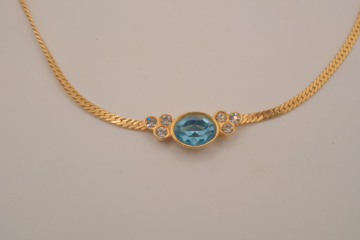 Vintage gold-tone herringbone chain necklace