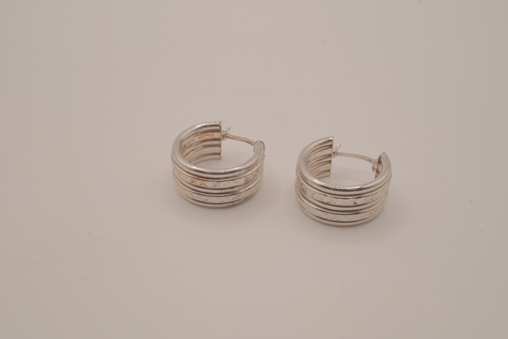 Vintage Sterling silver diamond-cut wide hoop earrings