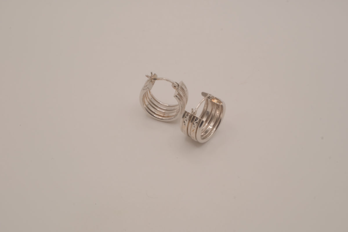 Vintage Sterling silver diamond-cut wide hoop earrings