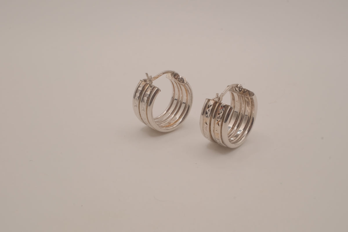 Vintage Sterling silver diamond-cut wide hoop earrings