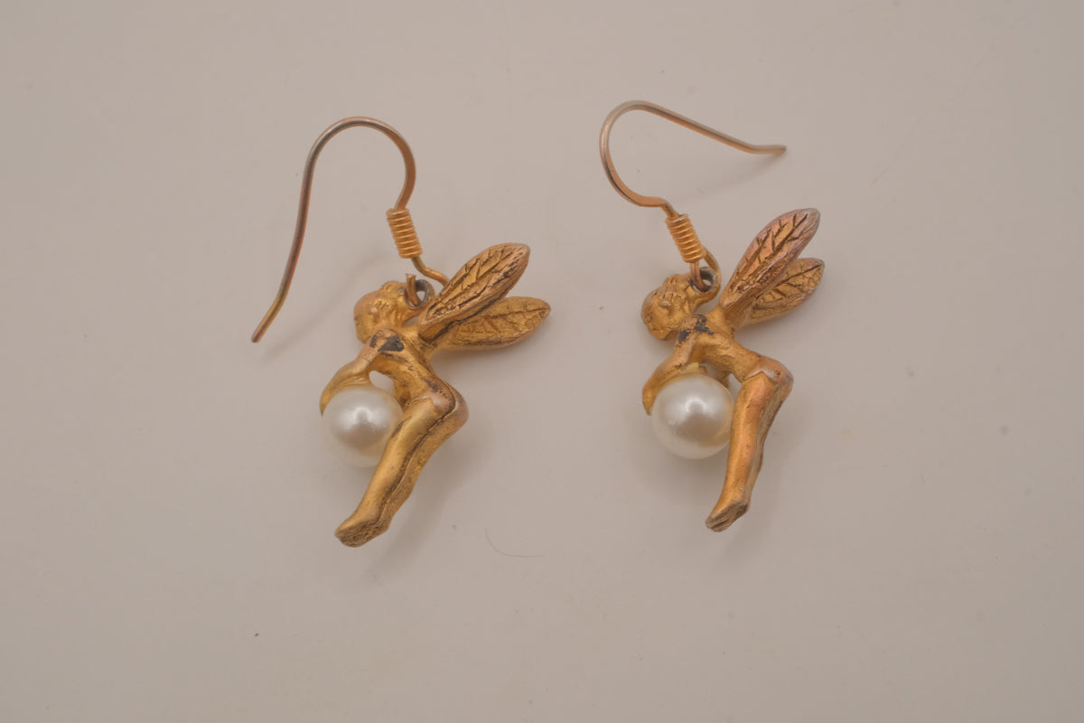 Vintage gold-tone fairy dangle earrings
