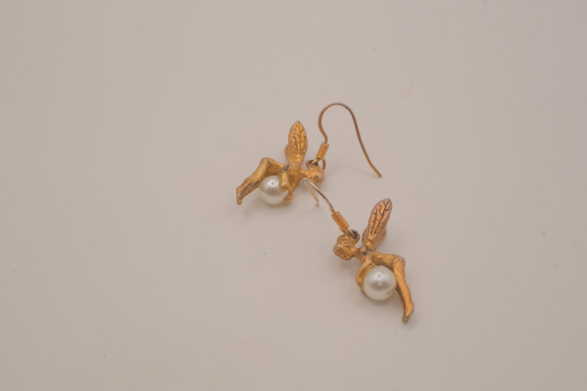 Vintage gold-tone fairy dangle earrings