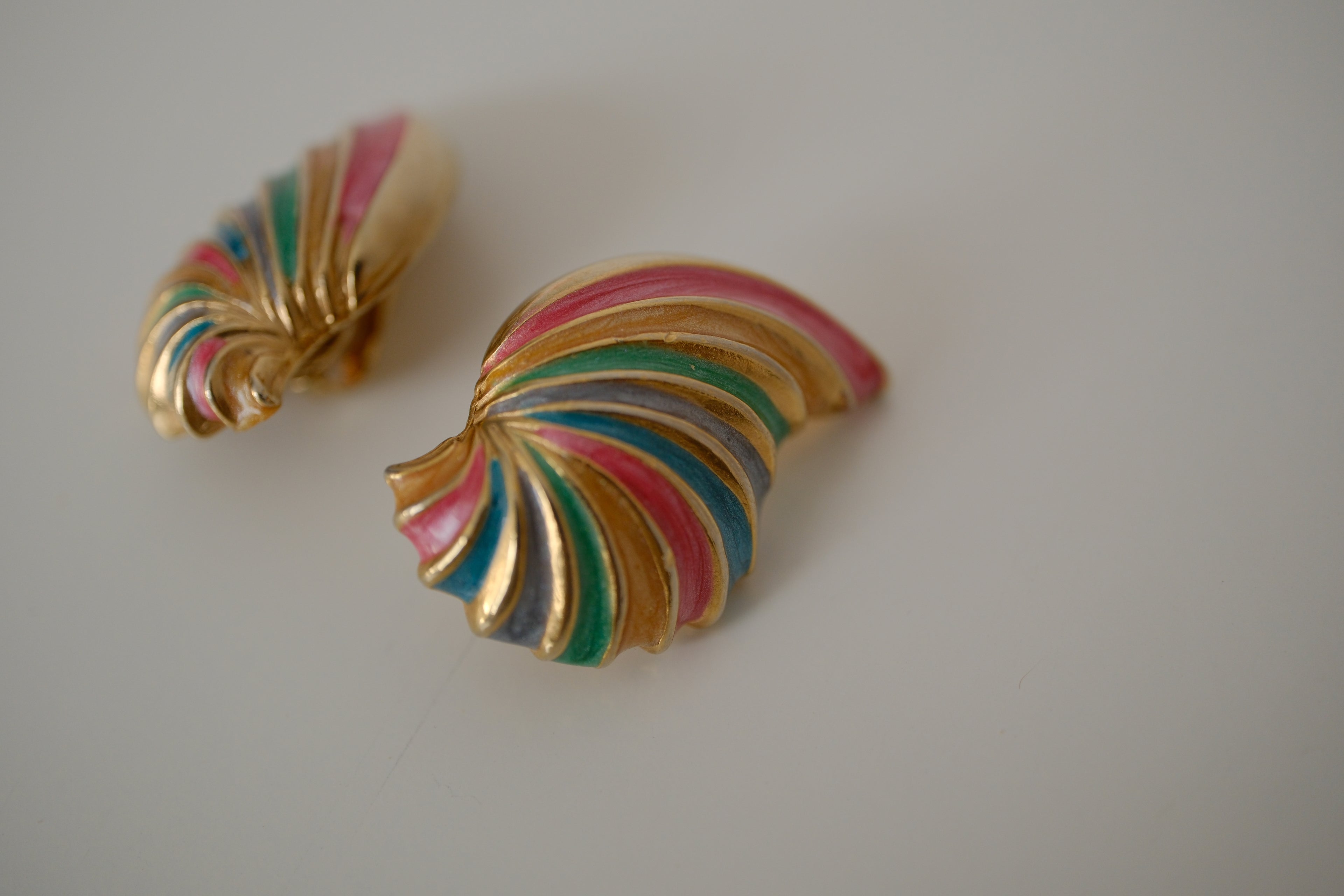 Vintage Colorful enamel "wing" clip-on earrings