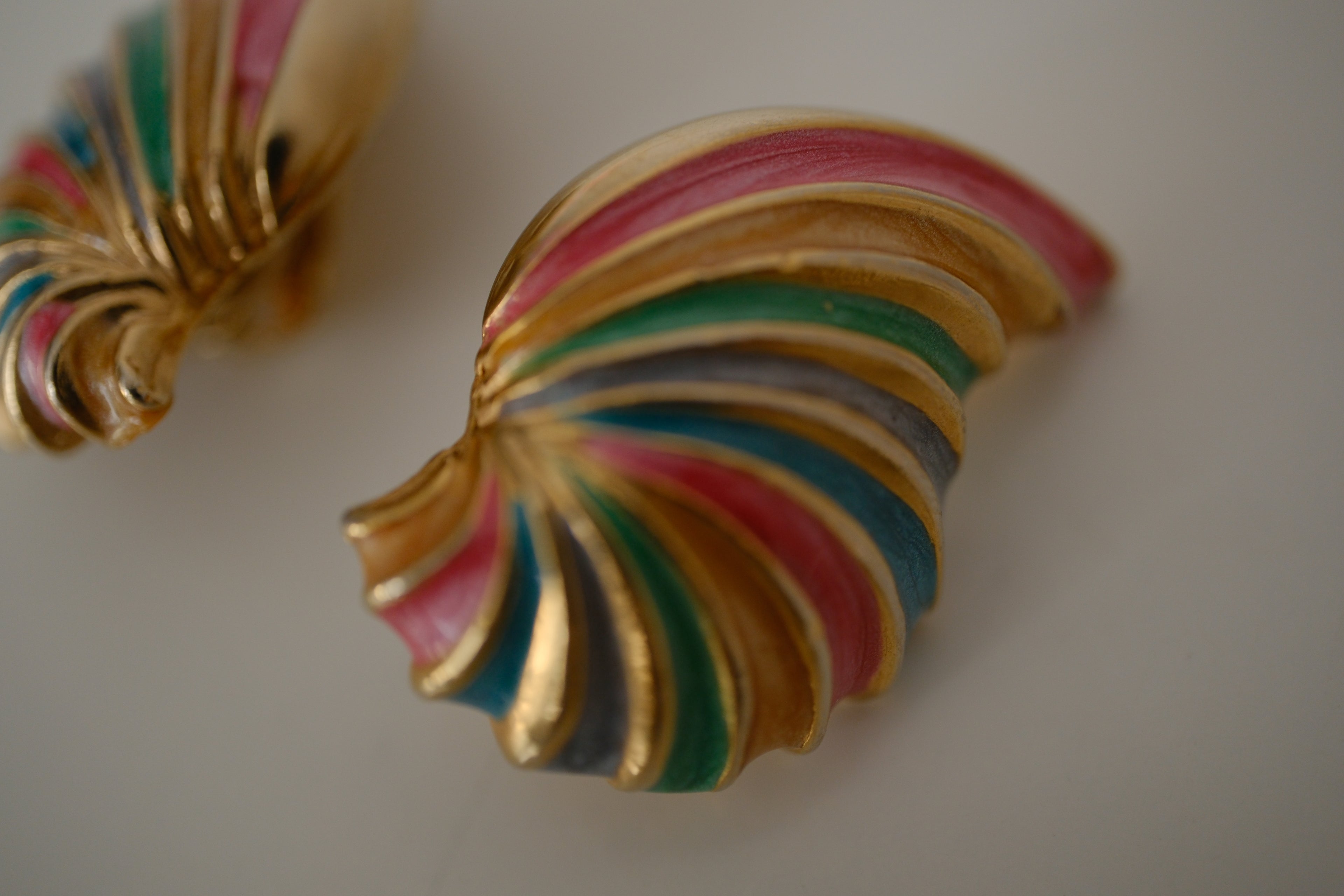 Vintage Colorful enamel "wing" clip-on earrings
