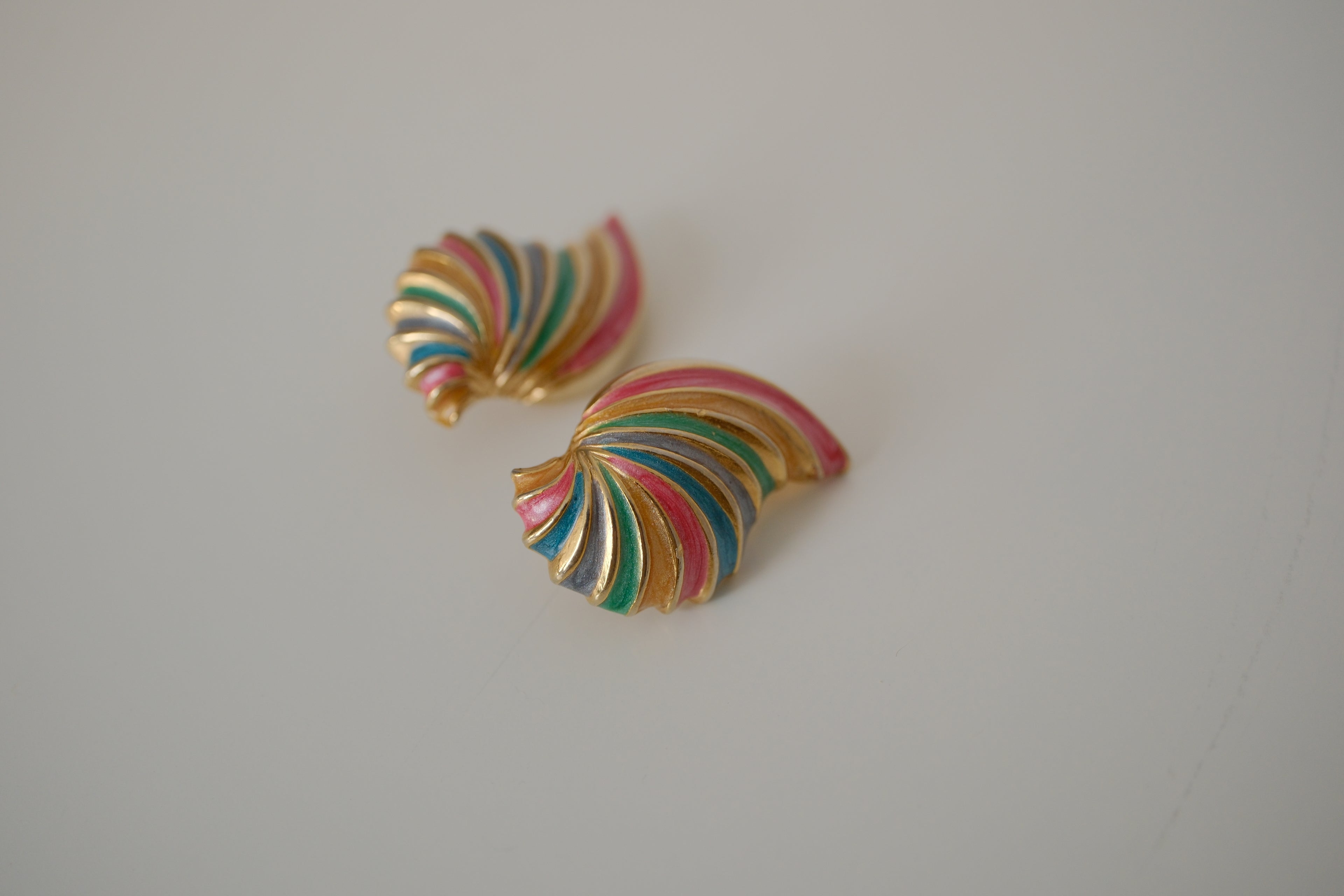 Vintage Colorful enamel "wing" clip-on earrings
