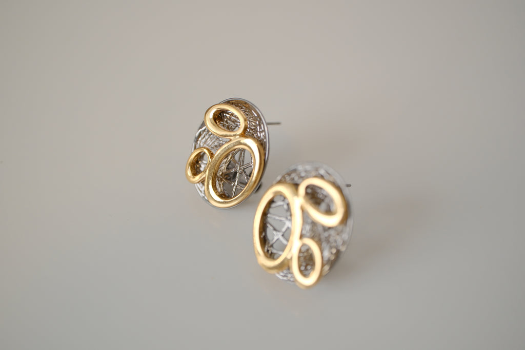 Abstract mixed-metal stud earrings