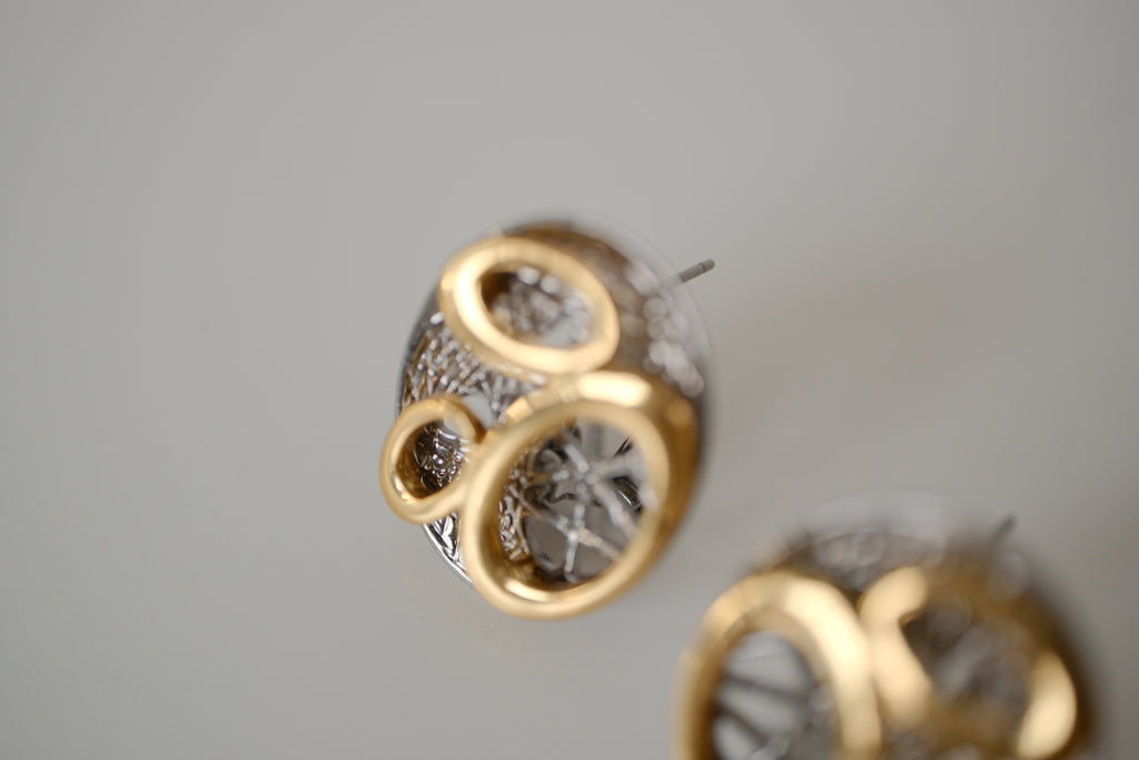 Abstract mixed-metal stud earrings