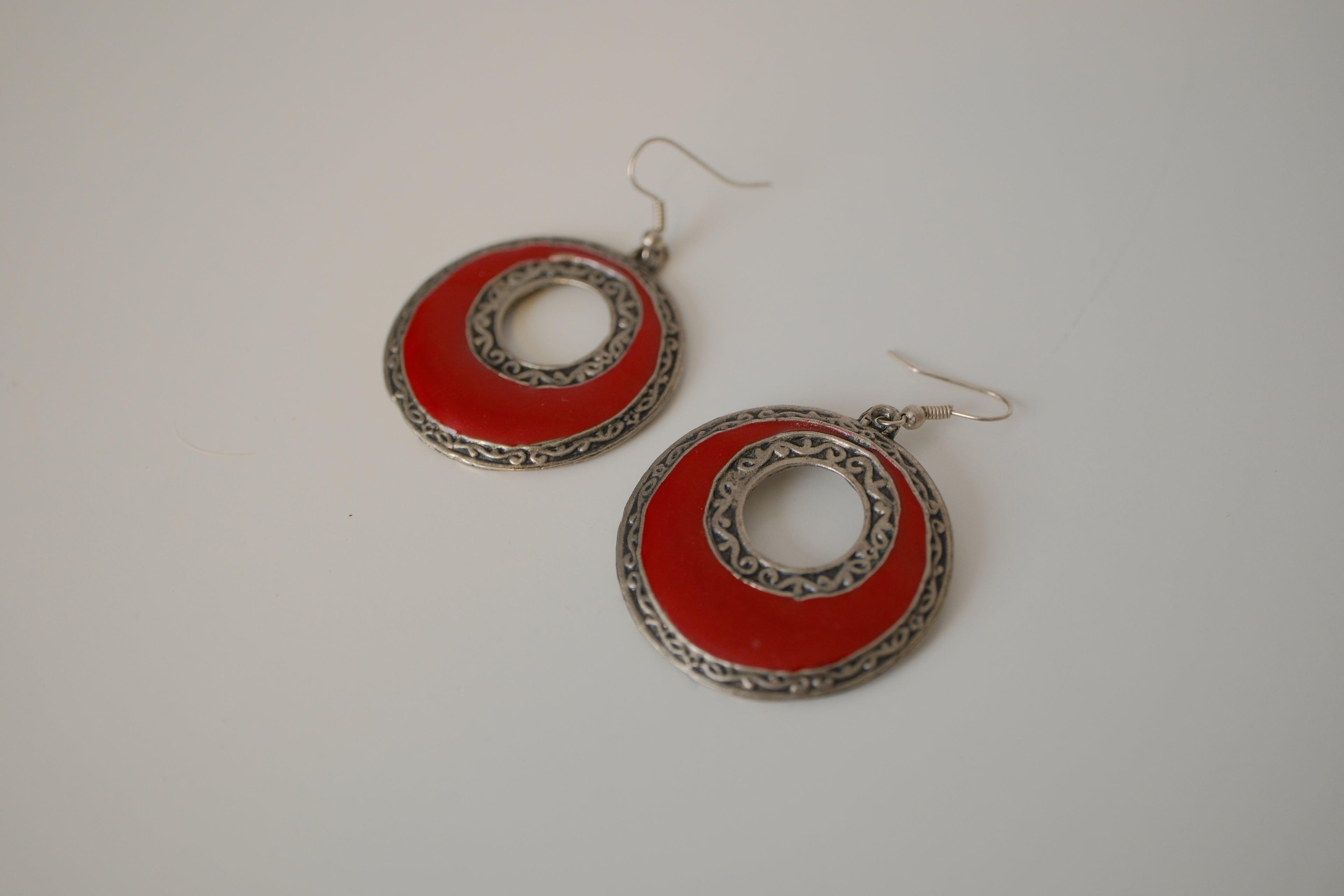 Red black metal dangle earrings
