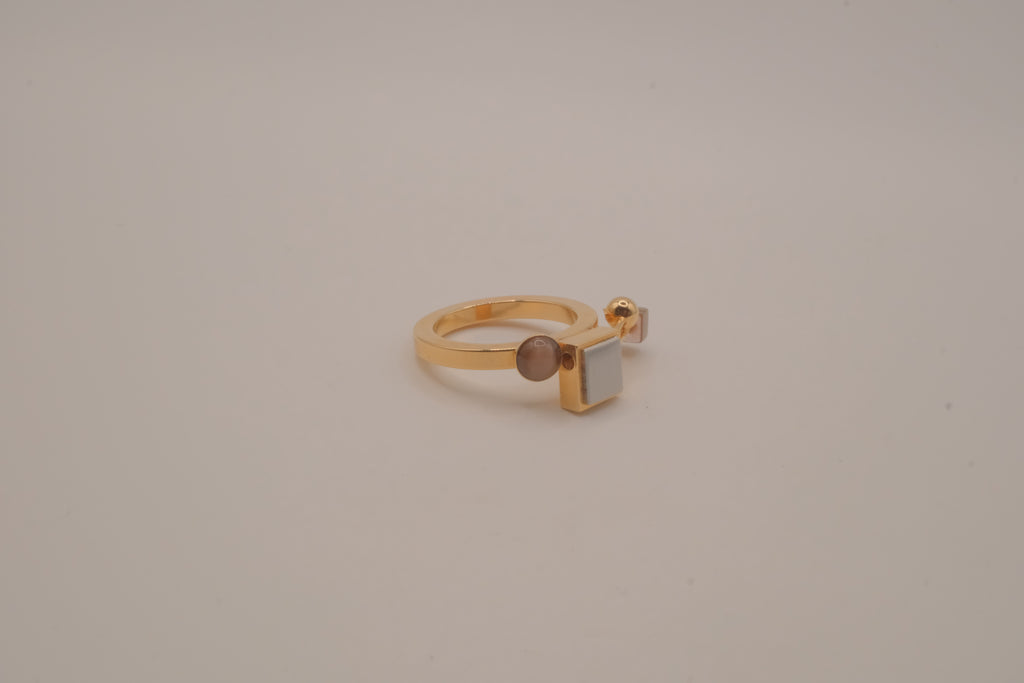 Contemporary multi-element stack geometric ring