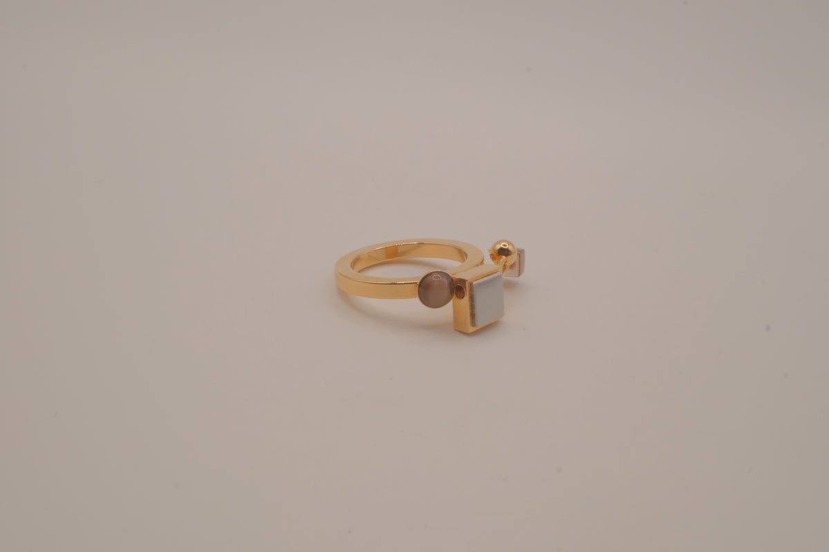 Contemporary multi-element stack geometric ring