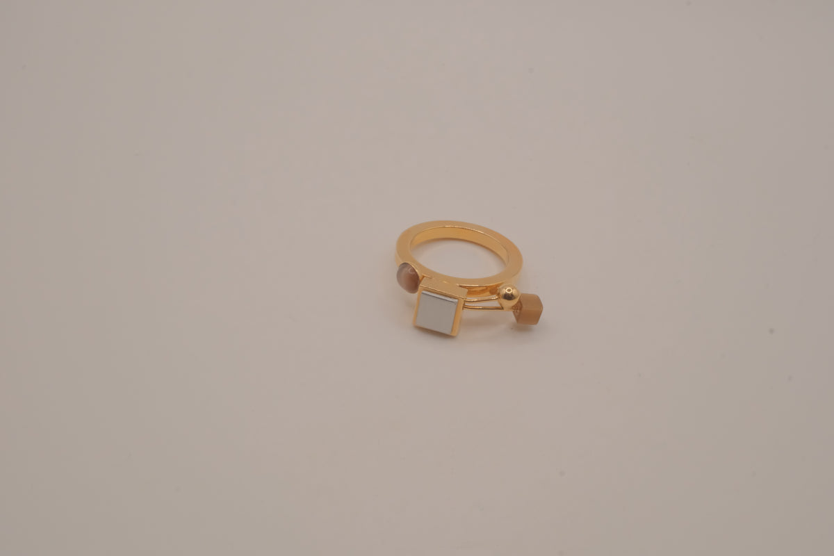 Contemporary multi-element stack geometric ring