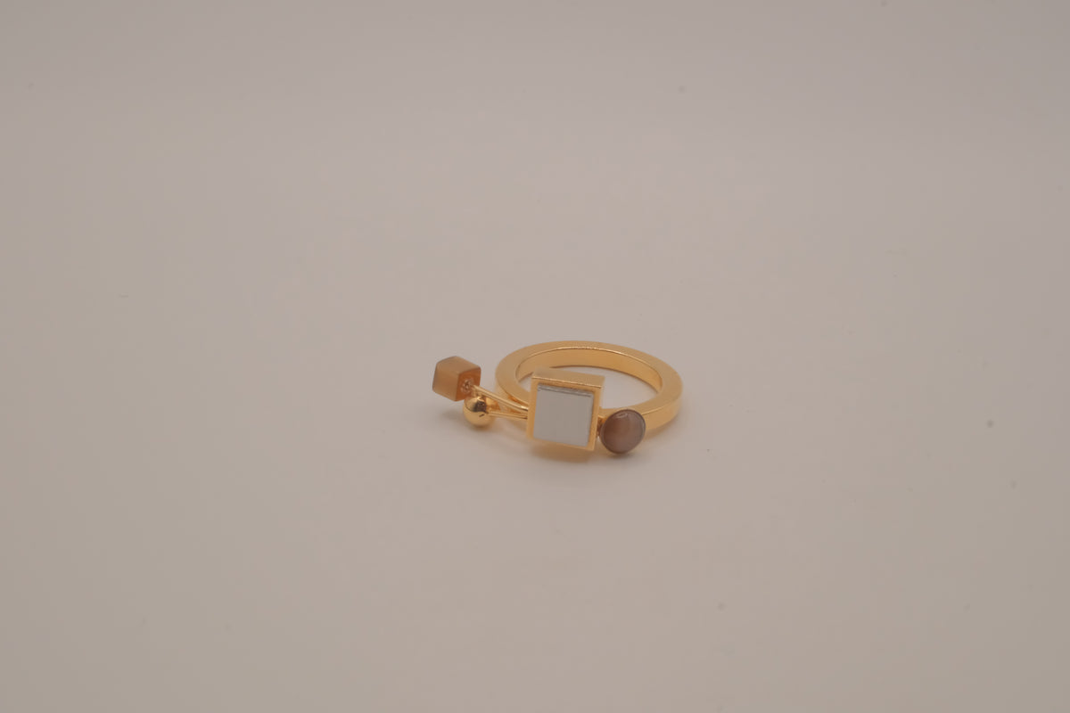 Contemporary multi-element stack geometric ring