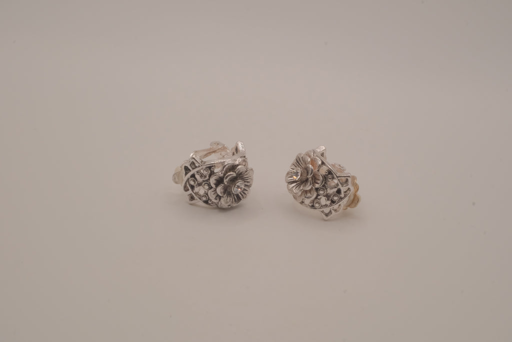 Vintage floral huggie hoop clip-on earrings