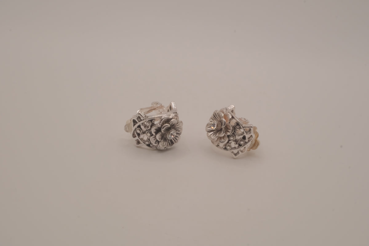 Vintage floral huggie hoop clip-on earrings