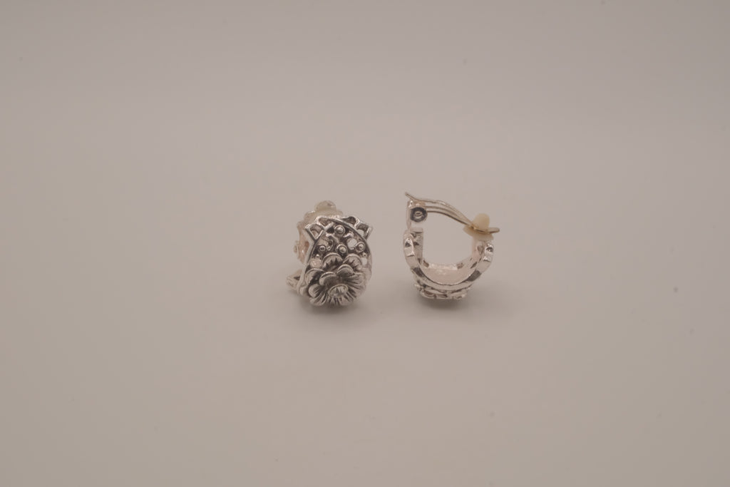 Vintage floral huggie hoop clip-on earrings